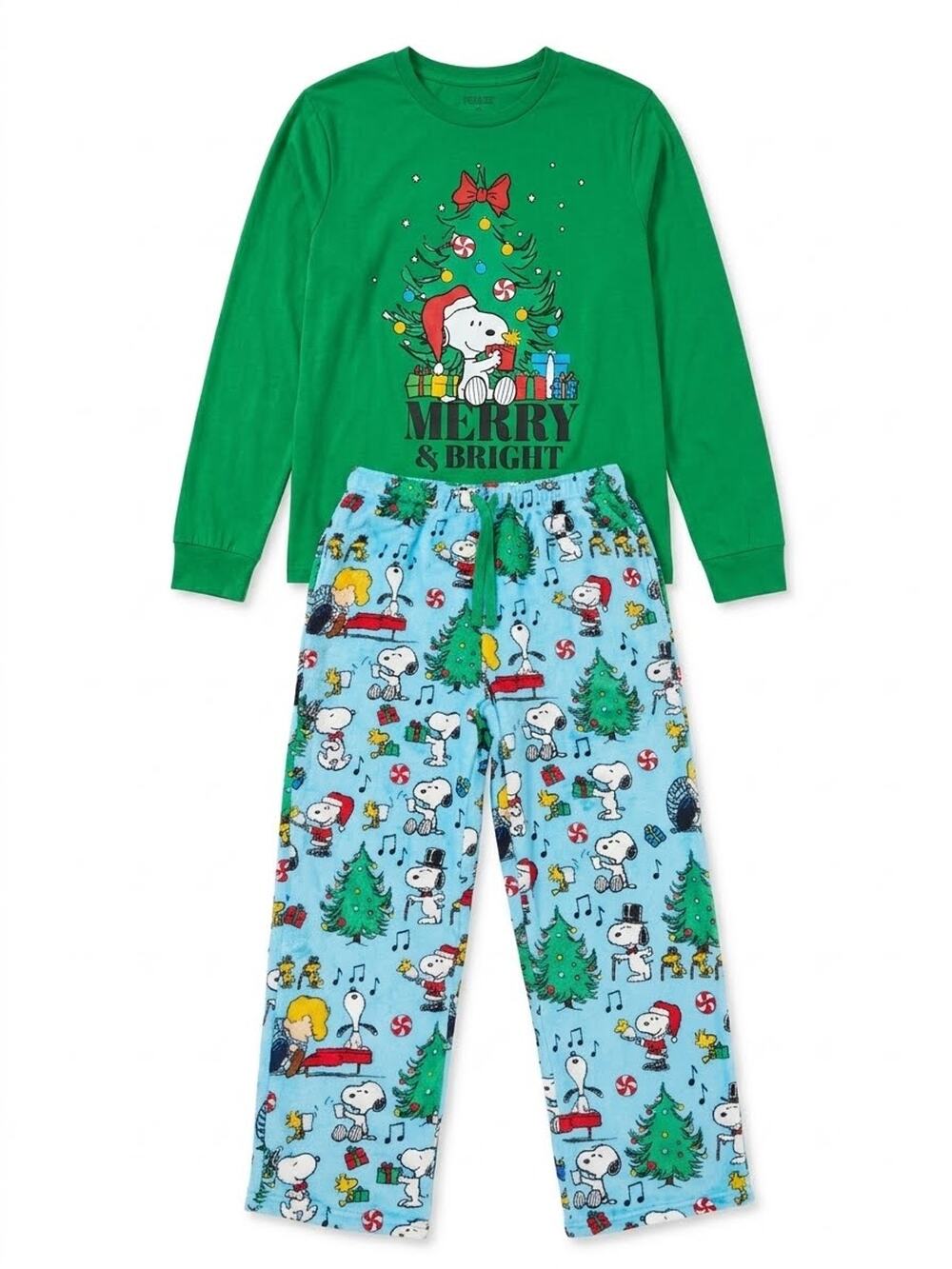 NEW! Size XL Peanuts Snoopy Christmas Pajama Set "Merry & Bright"